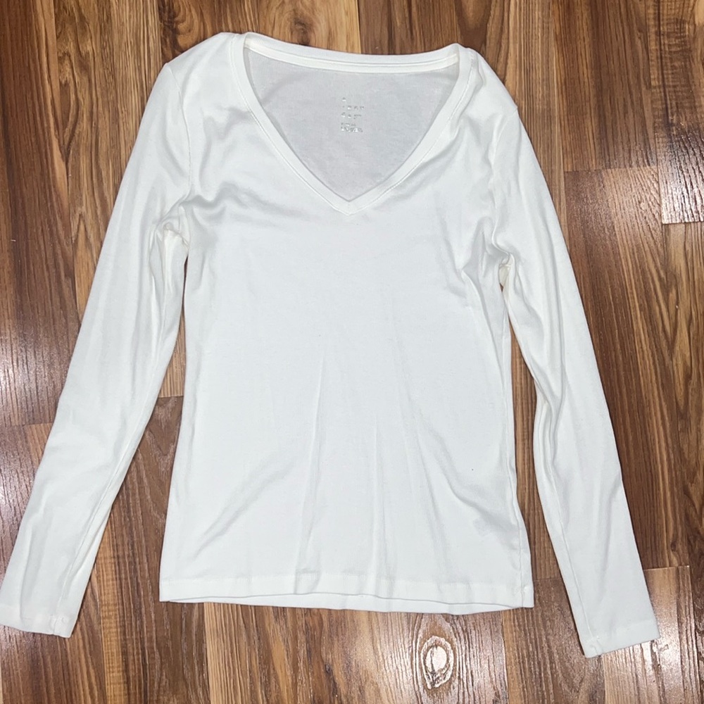 Target White V-Neck Long Sleeve Shirt XS